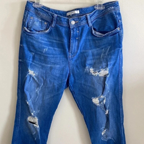 ZARA TRAFALUC DENIM MAKERS DISTRESSED STRAIGHT CROPPED JEANS- SIZE 8 - Picture 2 of 8